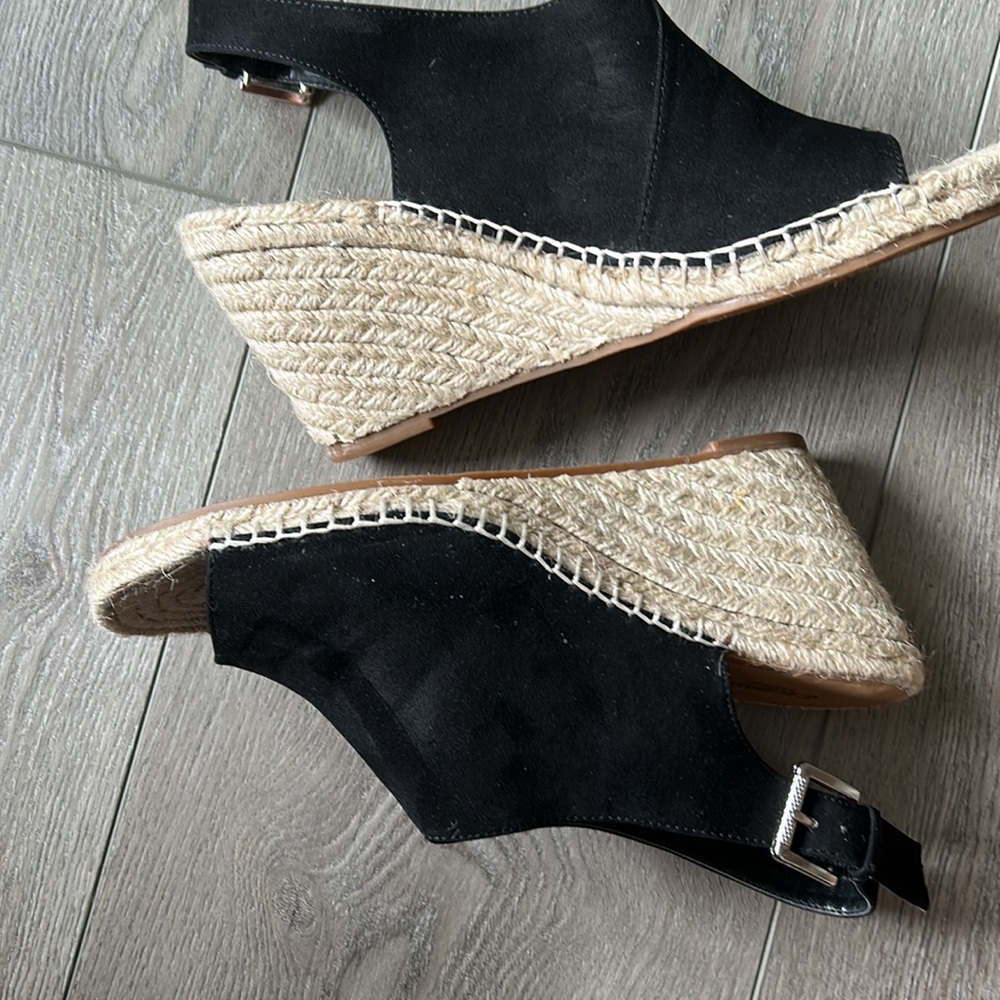 Crown Vintage Black Shanie Peep Toe Suede Espadrille Wedge Sandal Size 9 - Picture 4 of 8